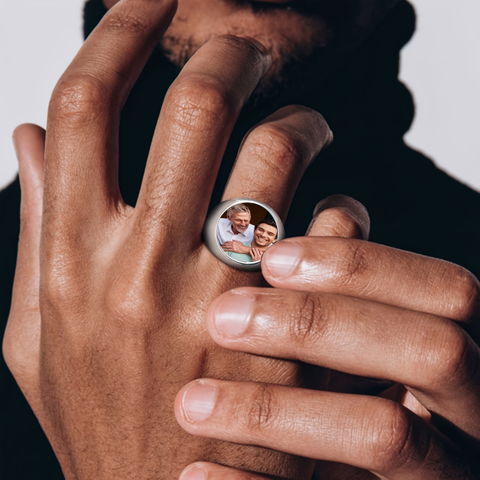 Custom Photo Engraved 316L Stainless Steel Ring, Personalized Gift